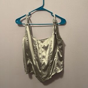 Dolls kill Silver satin corset top with tie shoulder straps